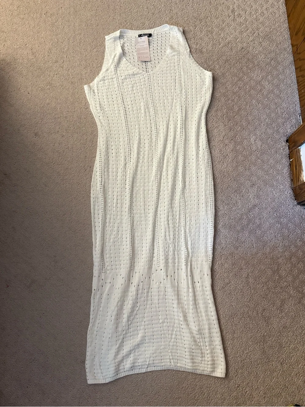White Crochet Maxi Dress Swim Coverup Vacation Beach Bodycon Resortwear Boho L